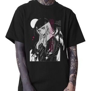 Umai Clothing Men's Black Entropy Angel Anime Girl Short Sleeve T-shirt Size‎ L